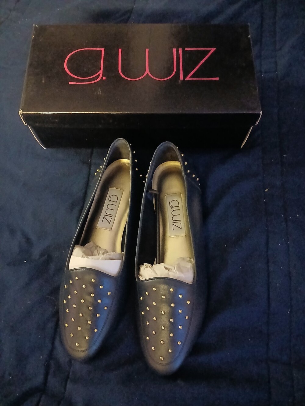 NIB Vintage G Wiz Navy Blue Studed Leather Loafers Flats 90's  Size 9
